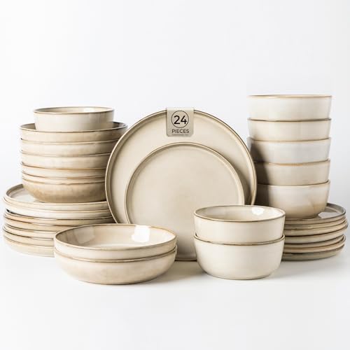 GBHOME Dinnerware Sets for 6, 24 Pieces Ceramic Plates and Bowls Set by GBhome