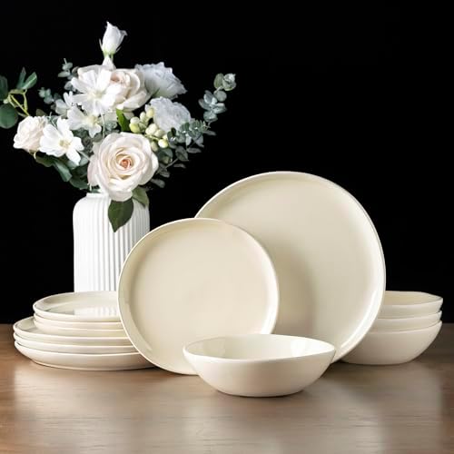 AmorArc Ceramic Dinnerware Sets for 4, 12Pcs Plates and Bowls Sets Dishes by AmorArc