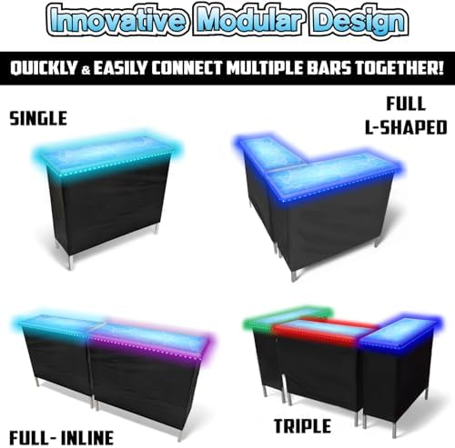 Folding Portable Double Bar w/ LED Lights, Wireless Remote, 2 Bar Skirts, Storage Shelf, & Carrying Case - Iced - Image 3