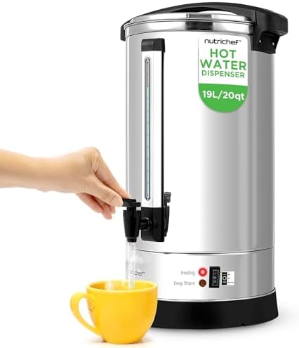 NutriChef Water Boiler and Hot Water Dispenser, 19L Electric Beverage Dispenser with Safety Lock Lid, Non-Drip Tap, Warm Function, Food Grade Stainless Steel, Home & Commercial Use, 19"x9"x9", Silver by NutriChef%E2%84%A2Kitchen