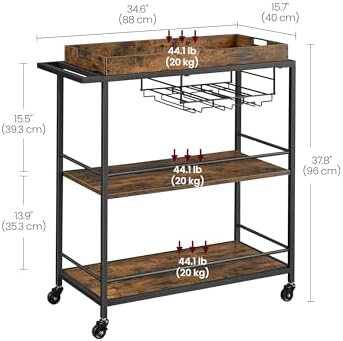 VASAGLE Bar Cart with Wheels, Drink Cart with Wine Rack, Glass Holder - Image 6