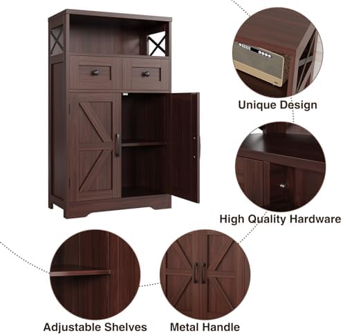 Farmhouse Storage Cabinet Set of 2, Small Kitchen Pantry Coffee Bar Cabinet - Image 7