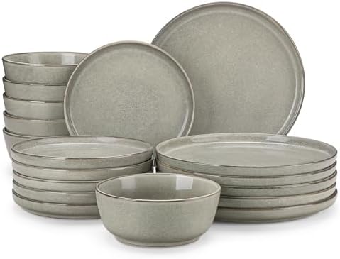 vancasso ANYA 18 Pieces Plates and Bowls Set, Stone Grey Dinnerware Sets, Reactive Glaze Dishes Set for 6, Ceramic Dishware Sets Kitchen Dinner Set, Microwave & Dishwasher Safe by vancasso