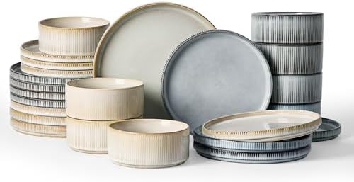 Famiware Star Stoneware Dinnerware Sets for 8, Reactive Glaze Plates, Bowls by Famiware