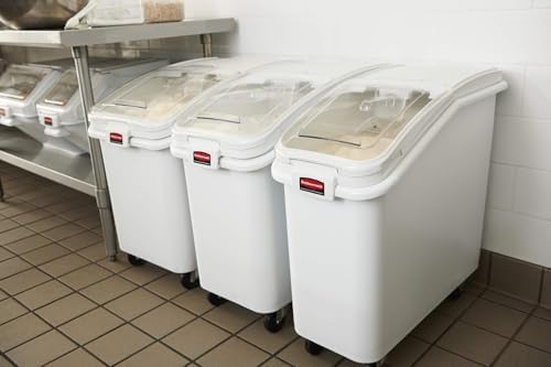 Rubbermaid Commercial Products ProSave Shelf-Storage Ingredient Bin With Scoop, 600-Cup capacity, Plastic, White, Sliding Lid, Container with Wheels for Kitchen/Restaurant Food Organization - Image 5