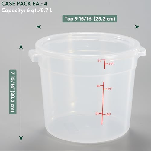 CURTA 6 Quart Translucent Round Food Storage Container with Lid, Pack of 4 – NSF Listed, BPA-Free, Commercial-Grade Polypropylene, Freezer & Dishwasher Safe, Non-Stick, Easy-Read Graduations - Image 2