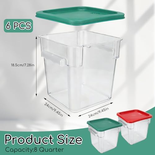6 Pack 8 Qt Food Storage Containers with Lids, Commercial Clear Square - Image 2