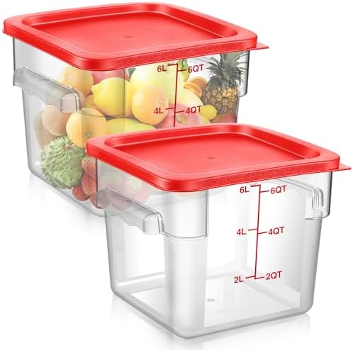 Suclain 2 Pcs Square Clear Food Storage Container with Lid, Red, 6 Qt by Suclain