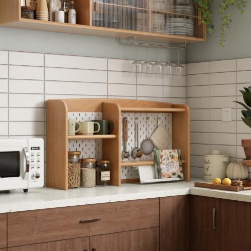 YESWOOD 100% Solid Beech Kitchen Counter Hutch Shelf, Fully Assembled Countertop Organizer Storage Rack, Desktop Hutch Shelf for Kitchen, Dining Room, Office (Natural, 37'') by YESWOOD