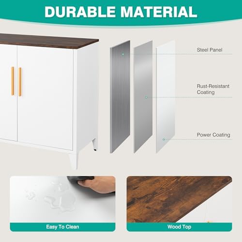 SISESOL White Storage Cabinet with Doors and Shelves,30 inch Small Pantry Cabinet Sideboard with Leg,Accent Cabinets with Storage,Side Floor Cabinets for Home,Kitchen,Coffee Bar,Dining/Living Room - Image 6