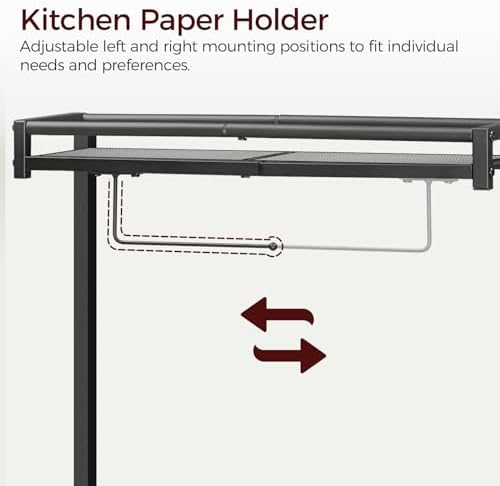 MAHANCRIS Bakers Rack with Storage, Microwave Stand with Paper Holder, Bakers Rack with Power Outlet, Coffee Bar Station with 6 Hooks, for Kitchen, Dining Room, Rustic Brown and Black BRHR36E01 - Image 4