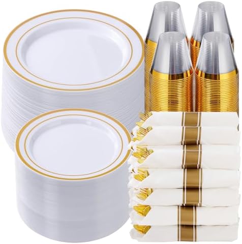 Goodluck 700 Piece Gold Plastic Dinnerware Set for 100 Guests by GoodLuck