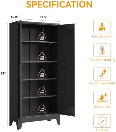COFaR Metal Kitchen Cabinet, Pantry Storage Cabinets, 71" H Tall Black ﻿ - Image 3