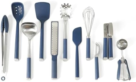 Calphalon Edge 11-Piece Silicone and Stainless Steel Kitchen Tool Set, Kitchen Utensil Set, Heat Resistant Nonstick Safe Kitchen Gadgets with Non-Slip Handle, Durable Kitchen Gadgets (Navy Blue) by Calphalon