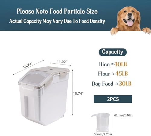 2 Pack 50 lb Airtight Flour Storage Containers with Wheels, Gray - Image 2