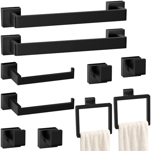10-Pieces Matte Black Bathroom Accessories Set, 16 Inch Bath Towel Bar Set by PAHSFSLLC
