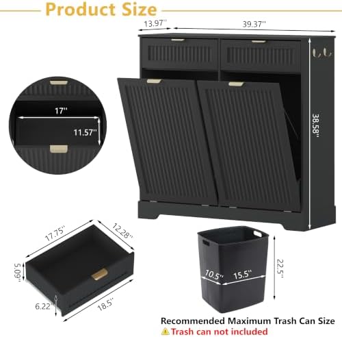 Double 13 Gallon Tilt Out Trash Can Cabinet,Garbage Cabinet with Drawer - Image 2