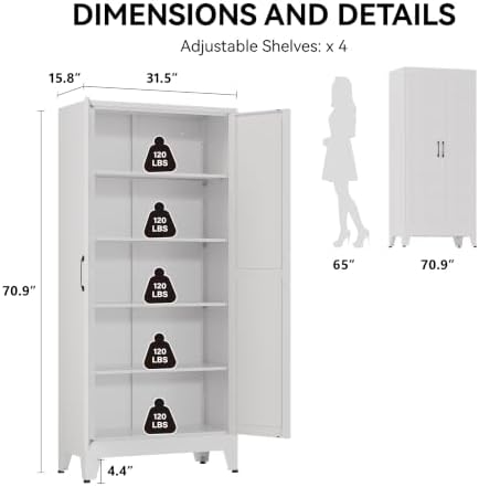 COFaR 71" White Farmhouse Pantry Cabinet with Doors and Adjustable Shelves - Image 2