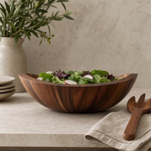 Arthur Court Large Acacia Wood Salad Serving Bowl - Modern Centerpiece for Fruits or Salads - 11 Inch Diameter 4 Inch Tall - Image 3