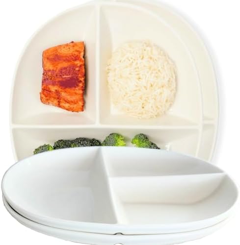 Uba Portion Control Plate (PORCELAIN) for Adults for Healthy Diet (White, 4) by Uba