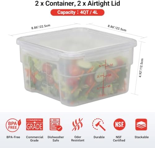 2 Pack 4 QT Airtight Commercial Food Storage Containers, BPA-Free Translucent Polypropylene, Built-In Labeling Area, Stackable for Coffee Beans & Dry Goods, Shallow Model - Image 2