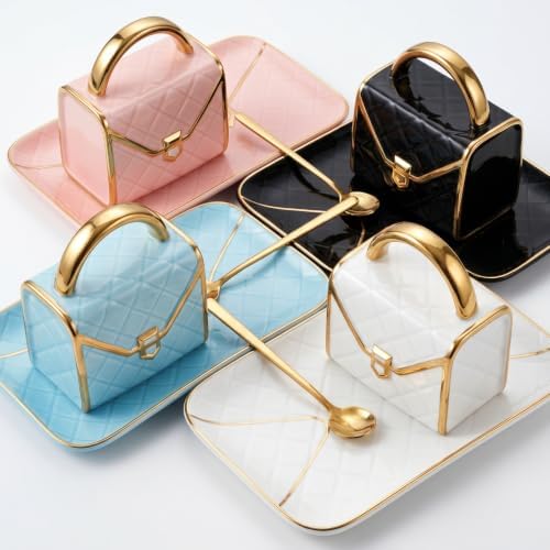 Zubebe 4 Sets Coffee Mug Elegant Handbag Shaped Cup,Pink,Blue,Black,White by Zubebe