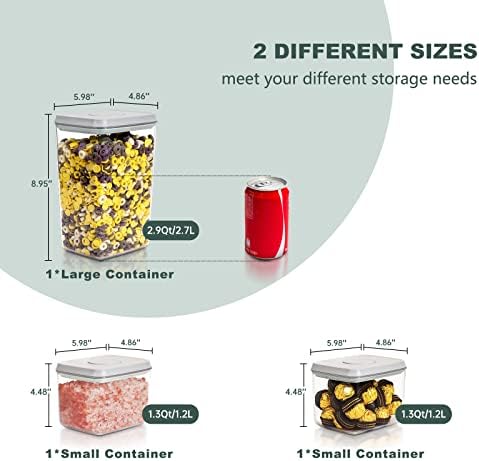 Pop Top Airtight Food Storage Containers, 3 Pack, 1.3Qt x2 + 2.9Qt - Image 4