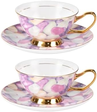 KAMMAK Tea Cups and Saucers Set of 2, Porcelain Coffee Cups, JBE024 by KAMMAK