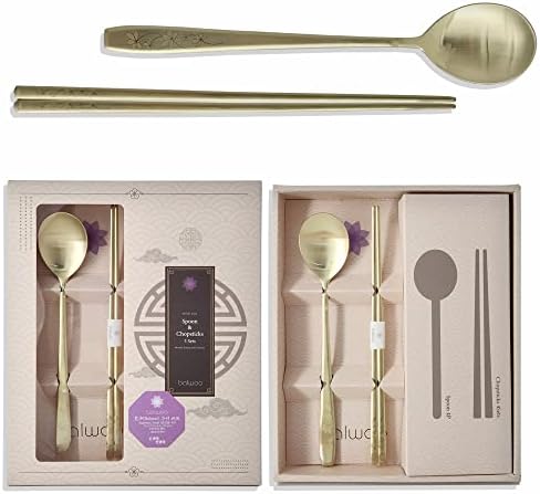 [5 Sets] [Made in Korea] Korean Sticky Rice Spoon Chopsticks Set Gold Titanium Plating 304 Stainless Steel Tableware Cutlery Set Mukbang Chopsticks (Cosmos TITANIUM, 5 Sets) by KoreanPremiumKitchenware