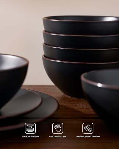 Famiware Venus Stoneware Dinnerware Sets with Pasta Bowls, Dishes Set for 4 - Image 6