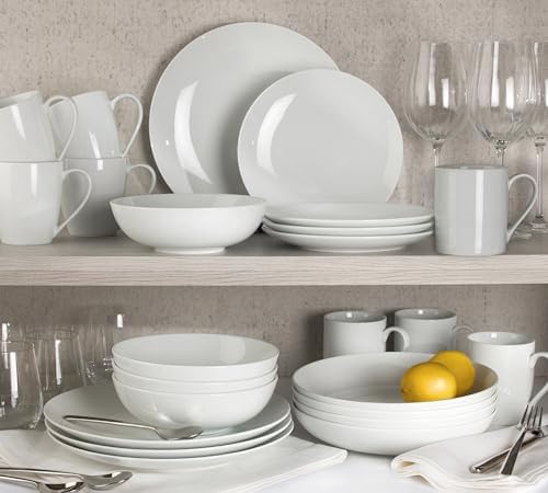 Euro Ceramica Essential Collection Fine Porcelain Classic Coupe 20-Piece Dinnerware and Serveware,4 Pieces 9-Inch Meal Bowl Included, Service for 4, Classic White - Image 2