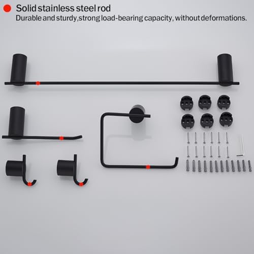 RANDOM Matte Black Bathroom Hardware Set 5 Pieces Include 24 inch Towel Bar Towel Ring Toilet Paper Holder Towel Hook for Bathroom,SUS304 Stainless Steel.RD96068S-5MB-2 - Image 6