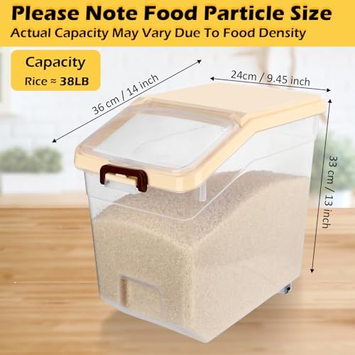 Sunnyray 4 Pcs Flour Storage Containers Rice Bin with Wheels, Beige, 38 lb - Image 2
