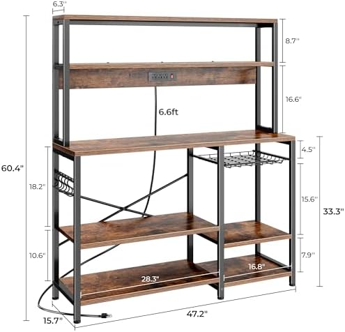 SUPERJARE Bakers Rack with Power Outlet, 47.2 Inches Coffee Bar with Basket - Image 3