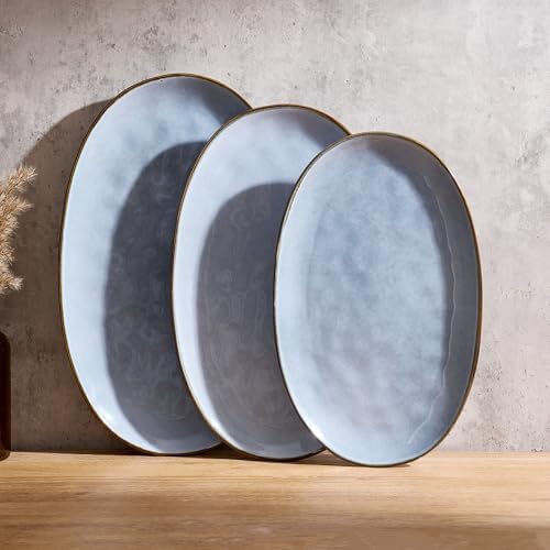 famiware Serving Platters Set of 3 Sizes - Oval, Blue by Famiware