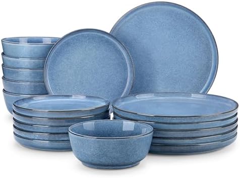vancasso ANYA 18 Pieces Plates and Bowls Set, Blue Dinnerware Sets, Reactive Glaze Dishes Set for 6, Ceramic Dishware Sets Kitchen Dinner Set, Microwave & Dishwasher Safe by vancasso