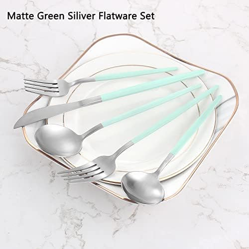 VANVRO Matte Green Silver Silverware Set, 20-Piece Stainless Steel Flatware Set, Satin Finish tableware Cutlery Set, Service for 4, Home and Restaurant, Dishwasher Safe - Image 3
