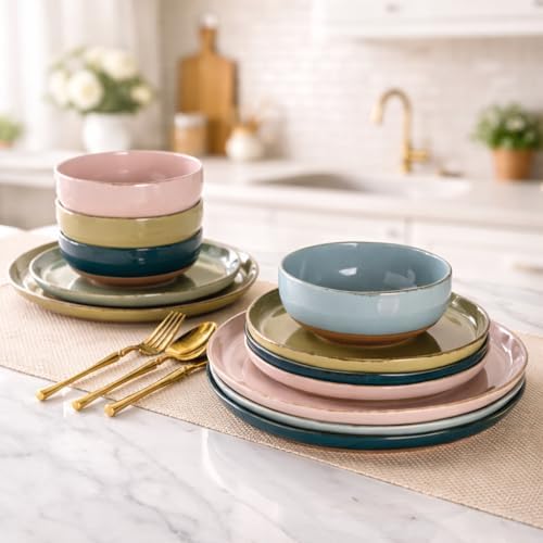 AmorArc Dinnerware Sets for 4, 12 Pieces Ceramic Plates and Bowls Set - Image 5