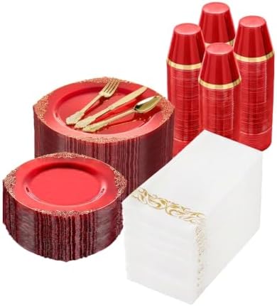 Bestluck 700PCS Clear Red Plastic Plates for 100 Guests by Bestluck