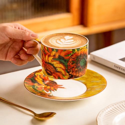 KAMMAK Tea Cups and Saucers Set of 2, Porcelain Coffee Cups, JBE007 - Image 3