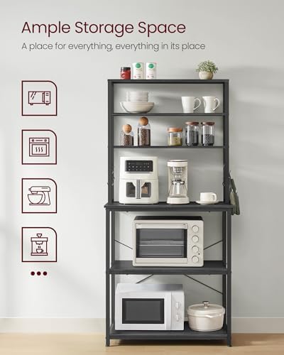 VASAGLE Coffee Bar, 31.5 Inches 6-Tier Baker's Rack with 6 Hooks - Image 5