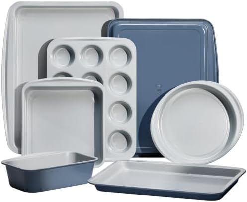 Carote 7Pieces Baking Pans Set Nonstick, Premium Carbon Steel Non Toxic Stackable Bakeware Sets for Kitchen, Scratch-Resistant, Oven Bake Sheets for Baking, Cake Pan, Roasting Pan, Muffin Pan, Blue by CAROTE