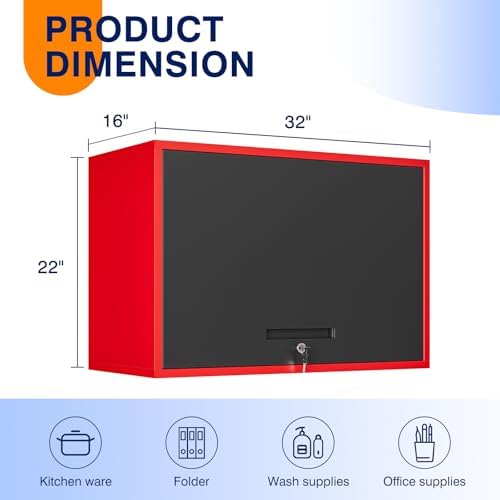 Yizosh Metal Garage Wall Cabinet with Doors and Shelves,Wall Mounted Metal Storage Cabinet, Floating Steel Tool Cabinet for Garage,Basement,Kitchen,Warehouse (Red Black,21.6" H) - Image 3