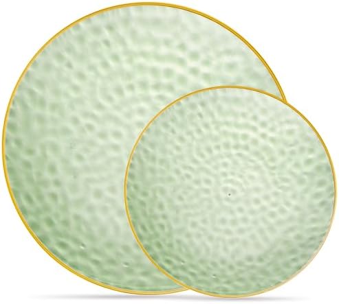 PLASTICPRO 32 Piece Combo Plates Set includes 16-7'' inch Plate & 16-10'' inch Plates Green Hammered Plastic Party Dish Premium ST patricks day Party Dishes by PLASTICPRO