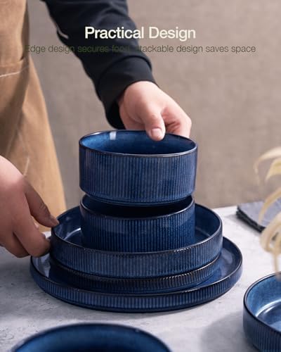Famiware Star Stoneware Dinnerware Sets with Pasta Bowls, 16pc Dishes for 4 - Image 6