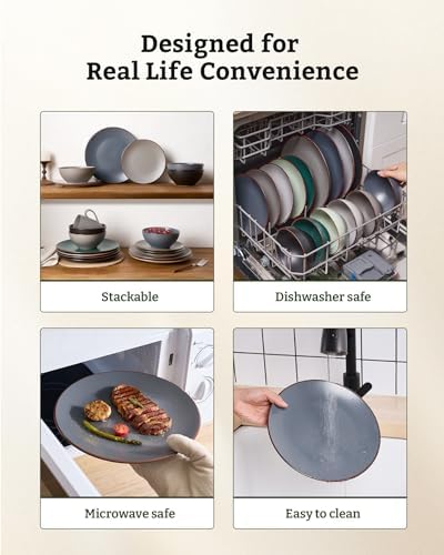 Famiware Venus Ceramic Plates and Bowls Sets, Speckled Dinnerware for 6 - Image 6