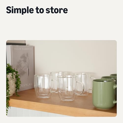 Amazon Basics Double Walled Glass Coffee Mugs, 4-Piece Set, Dishwasher-Safe, Borosilicate Glass, 12 oz. (Pack of 6) - Image 6