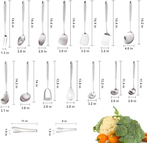 16Pcs 18/10 Stainless Steel Cooking Utensil Set Large Metal Kitchen Utensil - Image 2