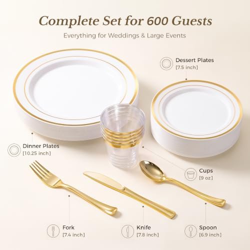 BESTVIP 600PCS Gold Dinnerware Set for 100 Guests, - Image 3