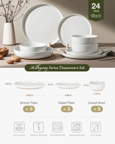 Famiware Milkyway 24-Piece Stoneware Dinnerware Set, White - Image 2